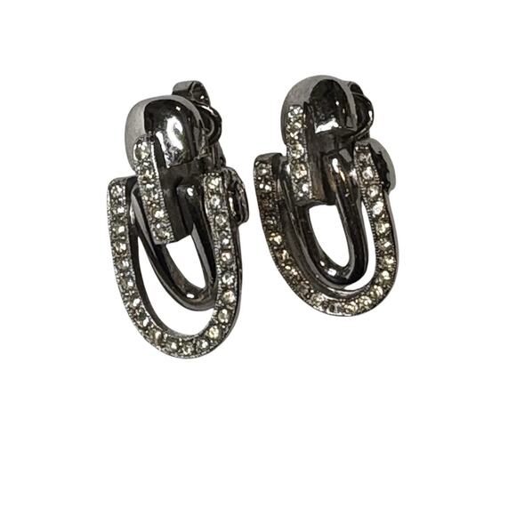 Vintage Trifari Rhinestone Clip On Earrings Art Deco Glamorous Chic Dressy - Picture 2 of 10